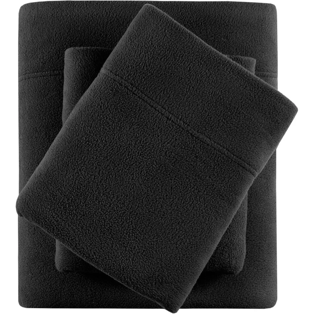 True North by Sleep Philosophy Sheet Set Black Twin Micro Fleece 3-Piece BED19